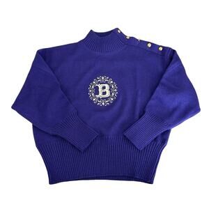 Bogner Womens Sweater Size M Purple Wool Blend Knit Mock Neck Ribbed Tall Waist
